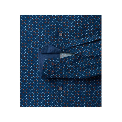 Redmond Overhemd heren lange mouw - blauw - print