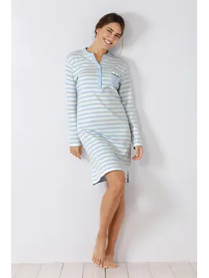 Hajo Interlock dames nachthemd - blue stripes Hajo Interlock dames nachthemd - blue stripes