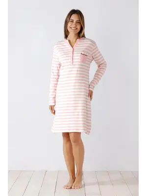 Hajo Interlock dames nachthemd - pink stripes Hajo Interlock dames nachthemd - pink stripes