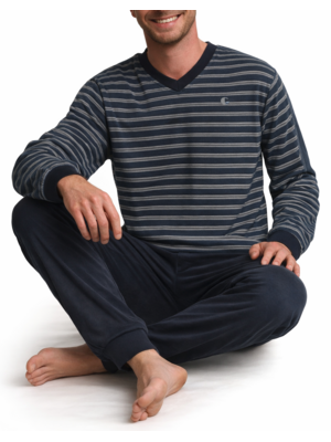 Gentlemen Badstof heren pyjama - donkerblauw v-hals Gentlemen Badstof heren pyjama - donkerblauw v-hals