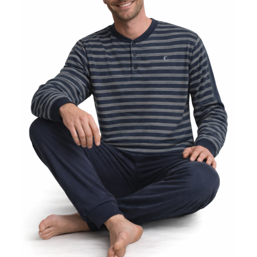 Gentlemen Badstof heren pyjama - donkerblauw