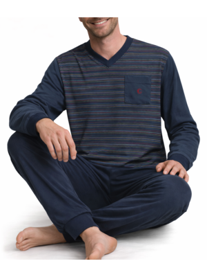 Gentlemen Badstof heren pyjama - navy v-hals Gentlemen Badstof heren pyjama - navy v-hals