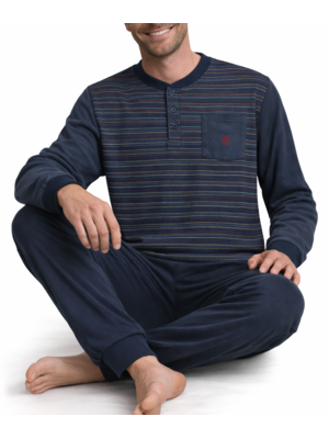 Gentlemen Badstof heren pyjama - navy gestreept Gentlemen Badstof heren pyjama - navy gestreept