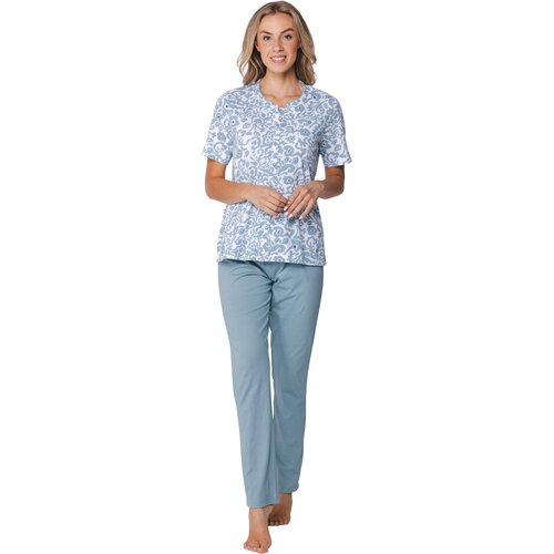 Pastunette Dames pyjama korte mouw met lange broek - stone blue