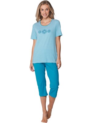 Pastunette Dames pyjama korte mouw met 3/4 broek- turquoise