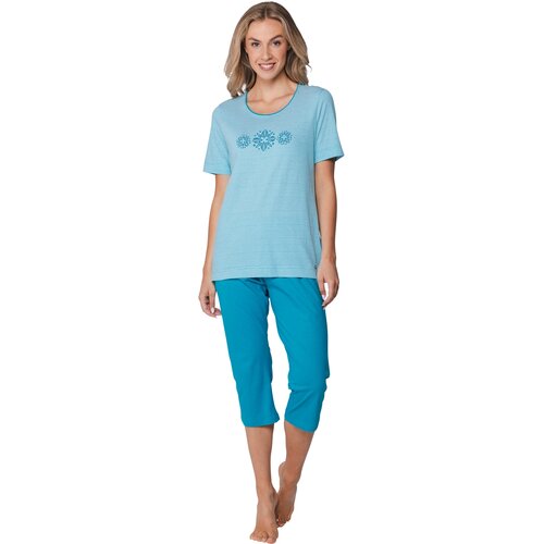 Pastunette Dames pyjama korte mouw met 3/4 broek- turquoise