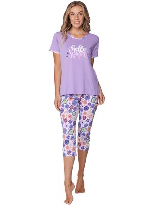 Rebelle by Pastunette Dames pyjama korte mouw met 3/4 broek- waterflower purple