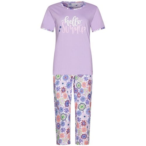 Rebelle by Pastunette Dames pyjama korte mouw met 3/4 broek- waterflower purple