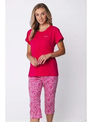Pastunette Dames pyjama korte mouw met 3/4 broek- deluxe dark pink