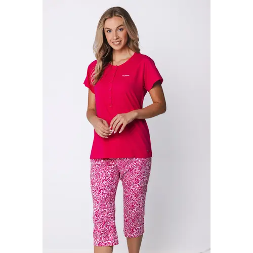 Pastunette Dames pyjama korte mouw met 3/4 broek- deluxe dark pink