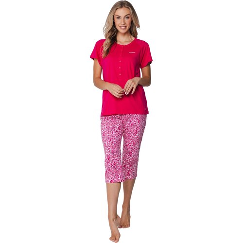 Pastunette Dames pyjama korte mouw met 3/4 broek- deluxe dark pink