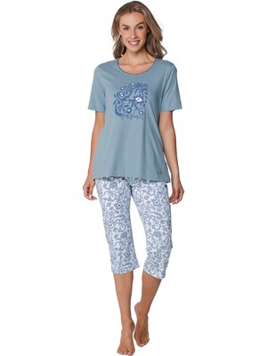 Pastunette Dames pyjama korte mouw met 3/4 broek- Stone Blue