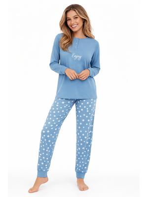 Cocodream Dames pyjama katoen - blauw - enjoy summer