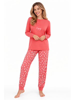 Cocodream Dames pyjama katoen - koraalrood - enjoy summer