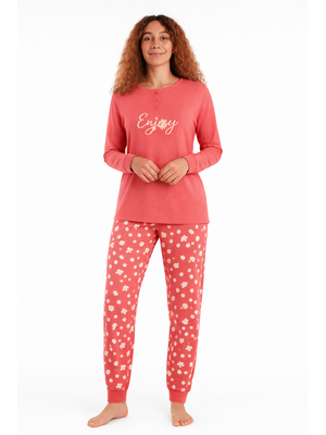 Cocodream Dames pyjama katoen - koraalrood - enjoy summer
