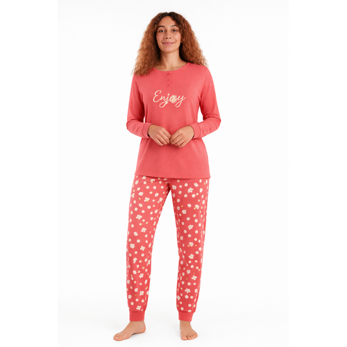 Cocodream Dames pyjama katoen - koraalrood - enjoy summer
