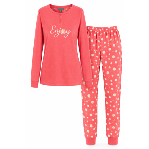 Cocodream Dames pyjama katoen - koraalrood - enjoy summer