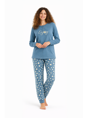 Cocodream Dames pyjama katoen - blauw - enjoy summer
