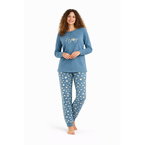 Cocodream Dames pyjama katoen - blauw - enjoy summer
