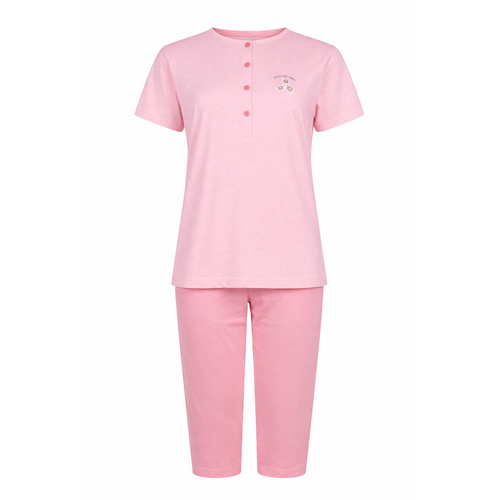 Cocodream Dames pyjama met 3/4 capri broek - roze good vibes Cocodream Dames pyjama met 3/4 capri broek - roze good vibes