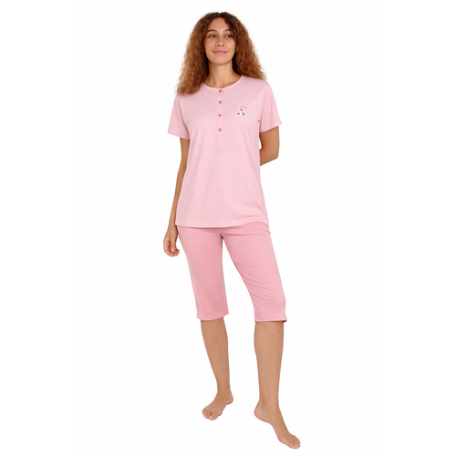 Cocodream Dames pyjama met 3/4 capri broek - roze good vibes Cocodream Dames pyjama met 3/4 capri broek - roze good vibes