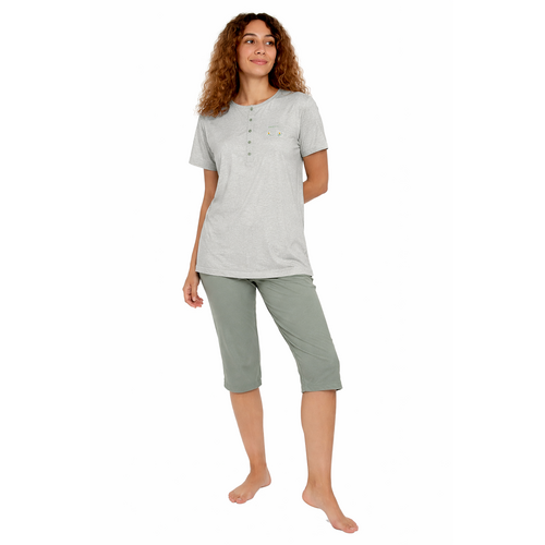 Cocodream Dames pyjama met 3/4 capri broek - groen good vibes