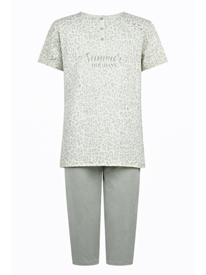 Cocodream Dames pyjama met 3/4 capri broek - groen cheeta