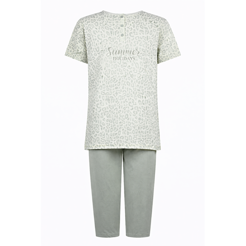 Cocodream Dames pyjama met 3/4 capri broek - groen cheeta