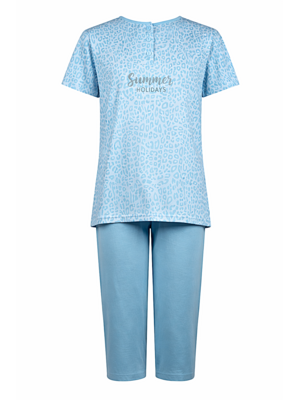 Cocodream Dames pyjama met 3/4 capri broek - turquoise cheeta
