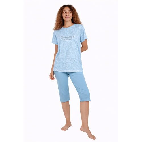 Cocodream Dames pyjama met 3/4 capri broek - turquoise cheeta Cocodream Dames pyjama met 3/4 capri broek - turquoise cheeta