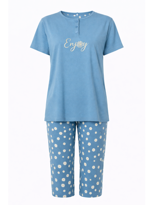 Cocodream Dames pyjama met 3/4 capri broek - blauw