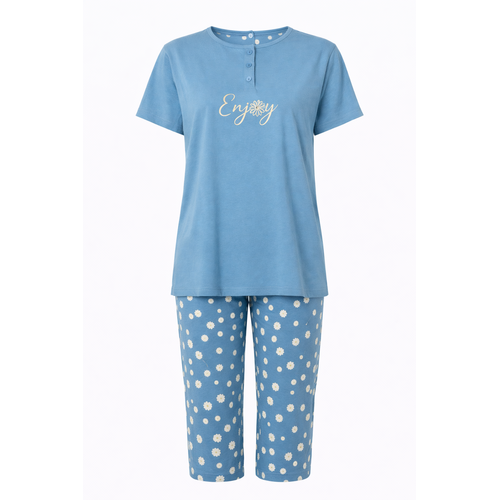 Cocodream Dames pyjama met 3/4 capri broek - blauw