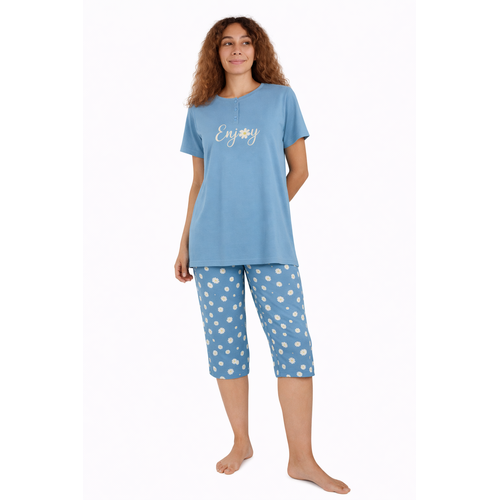 Cocodream Dames pyjama met 3/4 capri broek - blauw