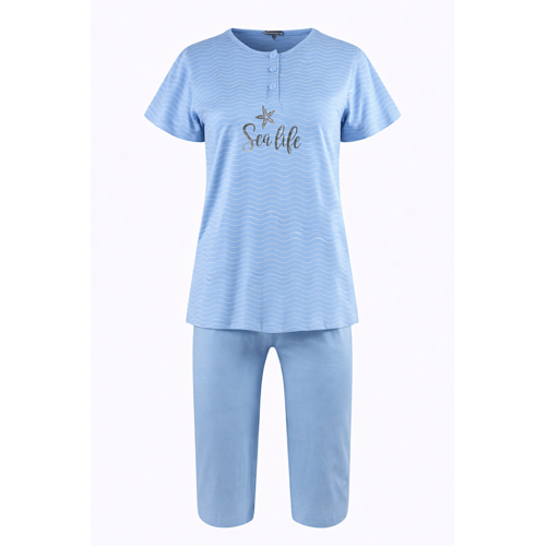 Cocodream Dames pyjama met 3/4 capri broek - lichtblauw sea life Cocodream Dames pyjama met 3/4 capri broek - lichtblauw sea life