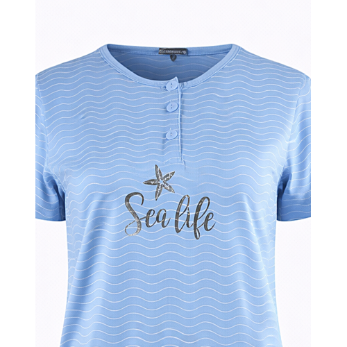 Cocodream Dames pyjama met 3/4 capri broek - lichtblauw sea life Cocodream Dames pyjama met 3/4 capri broek - lichtblauw sea life