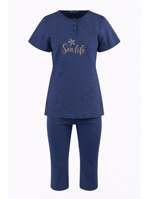 Cocodream Dames pyjama met 3/4 capri broek - donkerblauw sea life