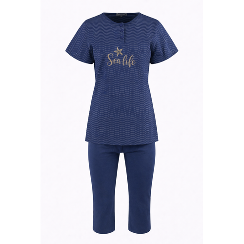 Cocodream Dames pyjama met 3/4 capri broek - donkerblauw sea life