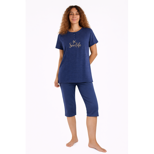 Cocodream Dames pyjama met 3/4 capri broek - donkerblauw sea life