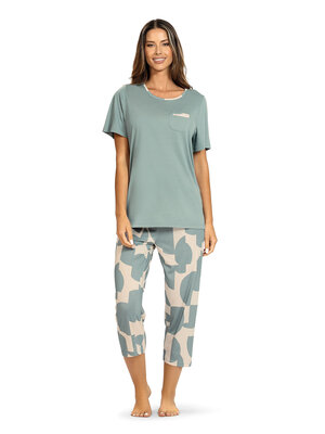 Ascafa Dames pyjama deluxe met 7/8 broek -smoky blue
