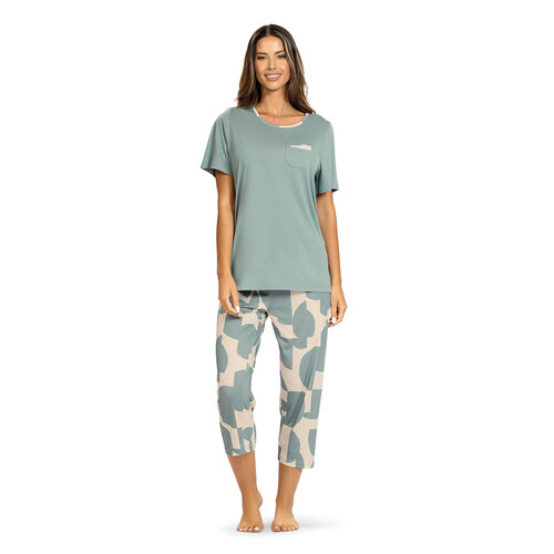 Ascafa Dames pyjama deluxe met 7/8 broek -smoky blue