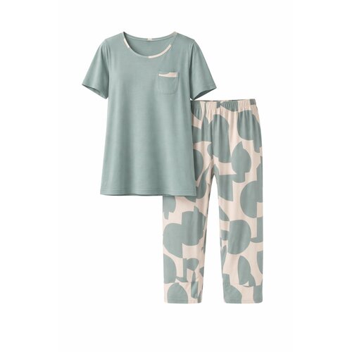 Ascafa Dames pyjama deluxe met 7/8 broek -smoky blue