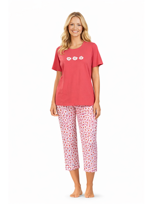 Comtessa Dames pyjama katoen met 7/8 broek -summer pink red