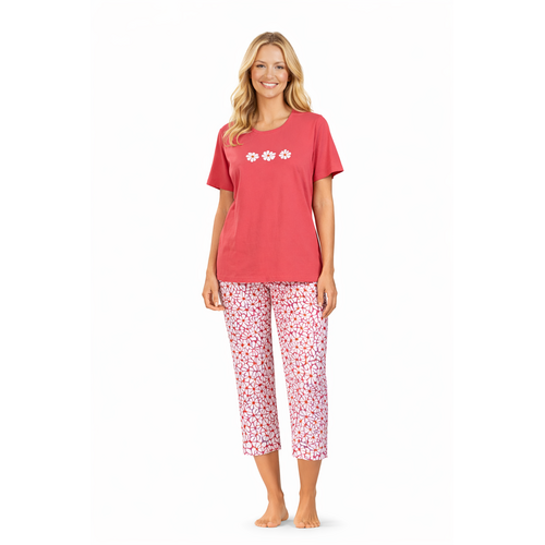 Comtessa Dames pyjama katoen met 7/8 broek -summer pink red