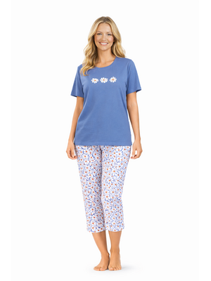 Comtessa Dames pyjama katoen met 7/8 broek -summer blue