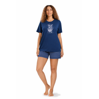 Dames shortama katoen - blauw