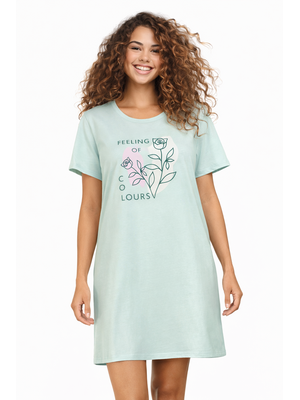 Comtessa Dames nachthemd korte mouw - mint flowers