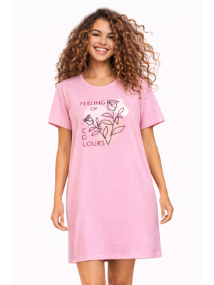 Comtessa Dames nachthemd korte mouw - pink flowers