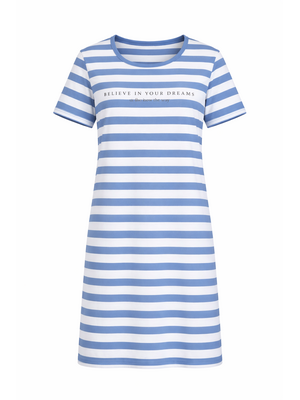 Comtessa Dames nachthemd korte mouw - blauw gestreept