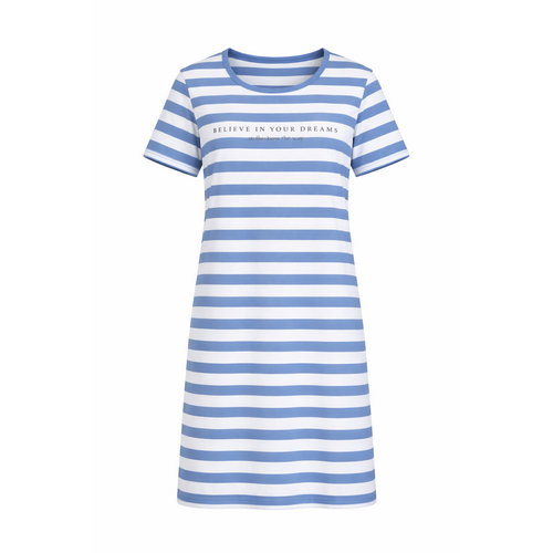 Comtessa Dames nachthemd korte mouw - blauw gestreept