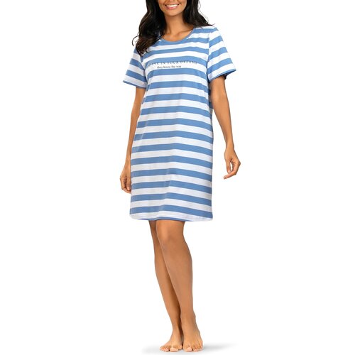 Comtessa Dames nachthemd korte mouw - blauw gestreept